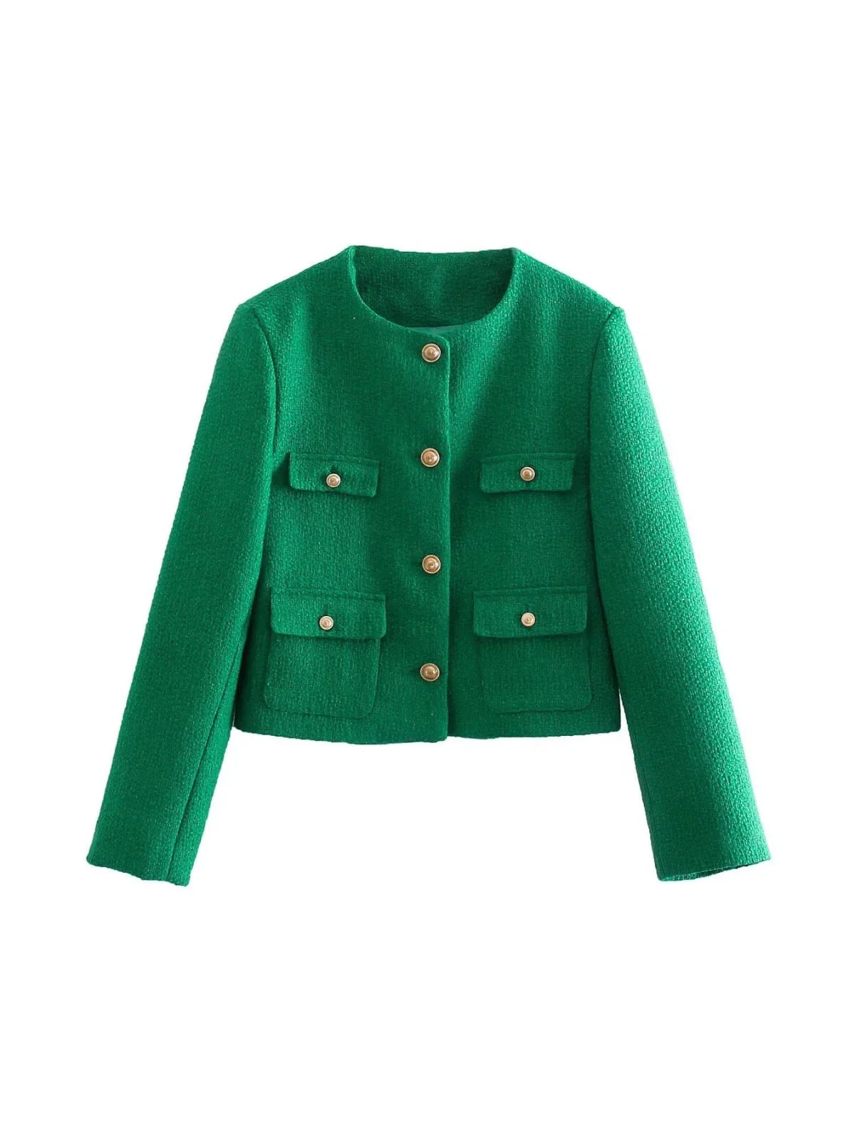 Classic Style Elegant Green Cardigan - LA FEMME WANDERER