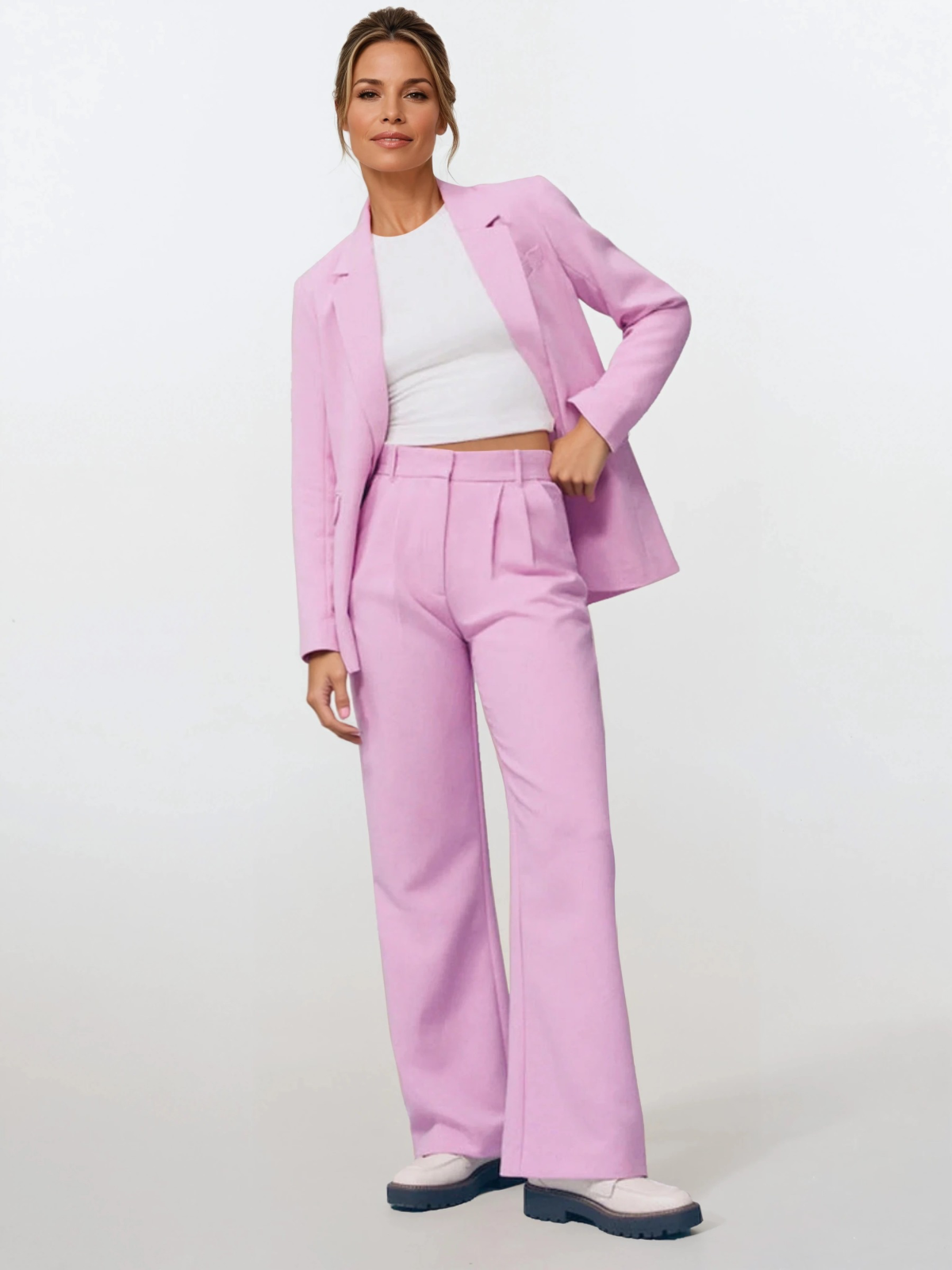 Pantalones casuales de cintura alta y pierna ancha