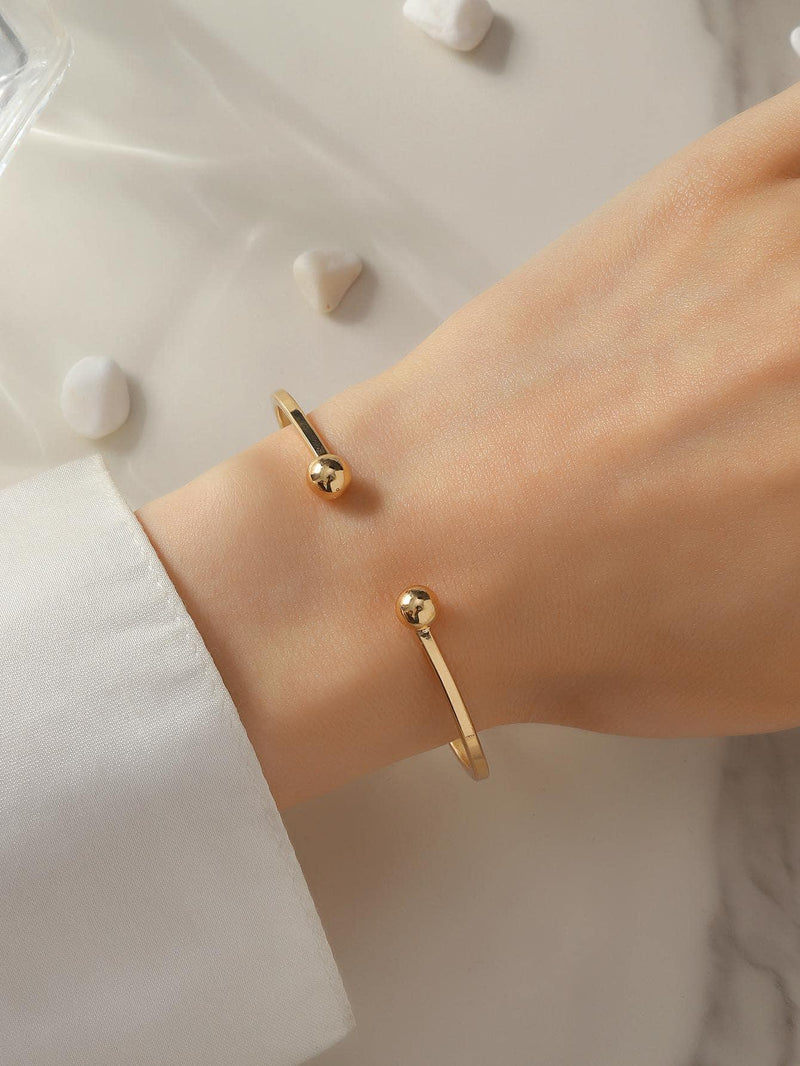 Gold Tone Ball Decor Cuff Bracelet Everyday Chic Elegance