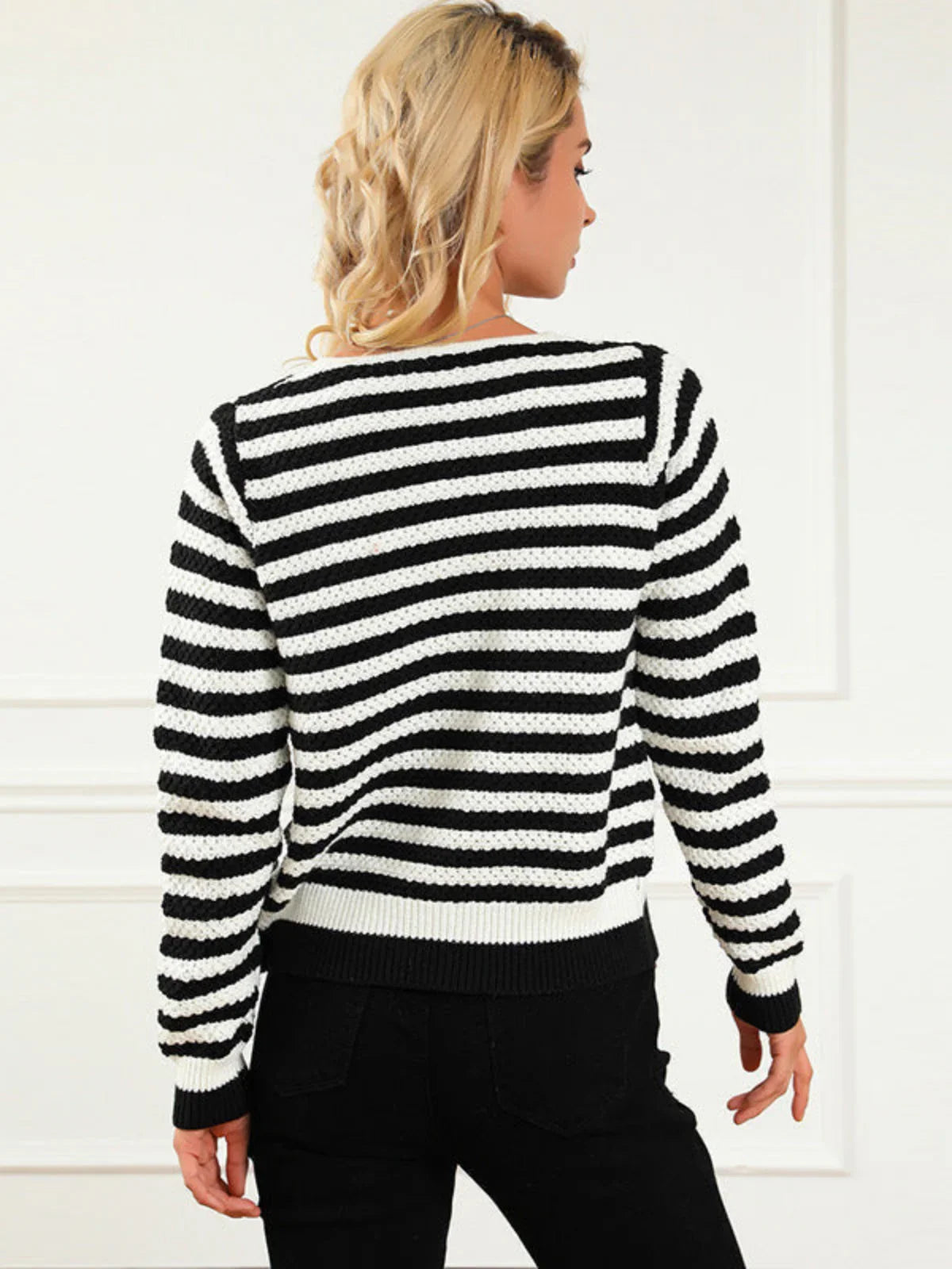 Black Wide Striped Cardigan - LA FEMME WANDERER