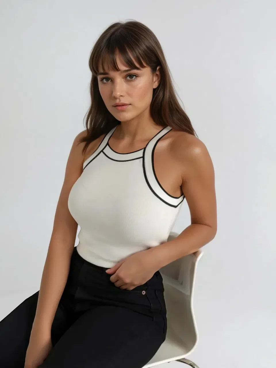 Elegant Style Contrast Trim Knit Tank Top - LA FEMME WANDERER