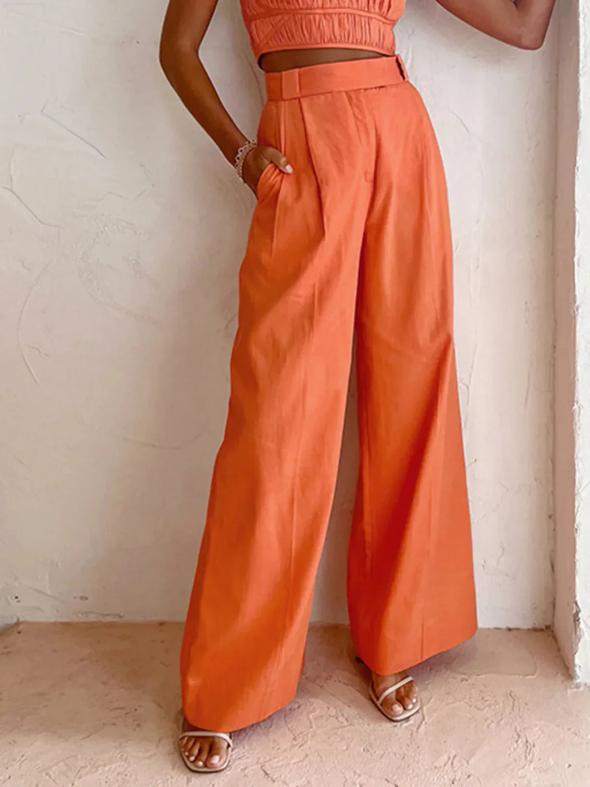Vitamin-C Casual High Waist Wide Leg Pants - LA FEMME WANDERER