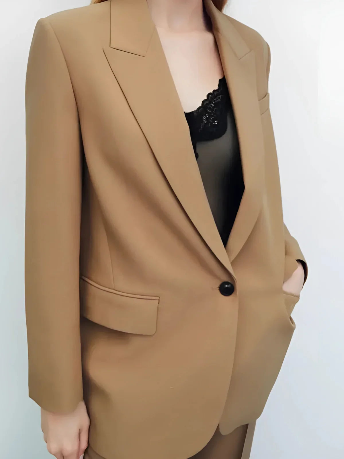 Casual Style Camel Pocket Blazer - LA FEMME WANDERER