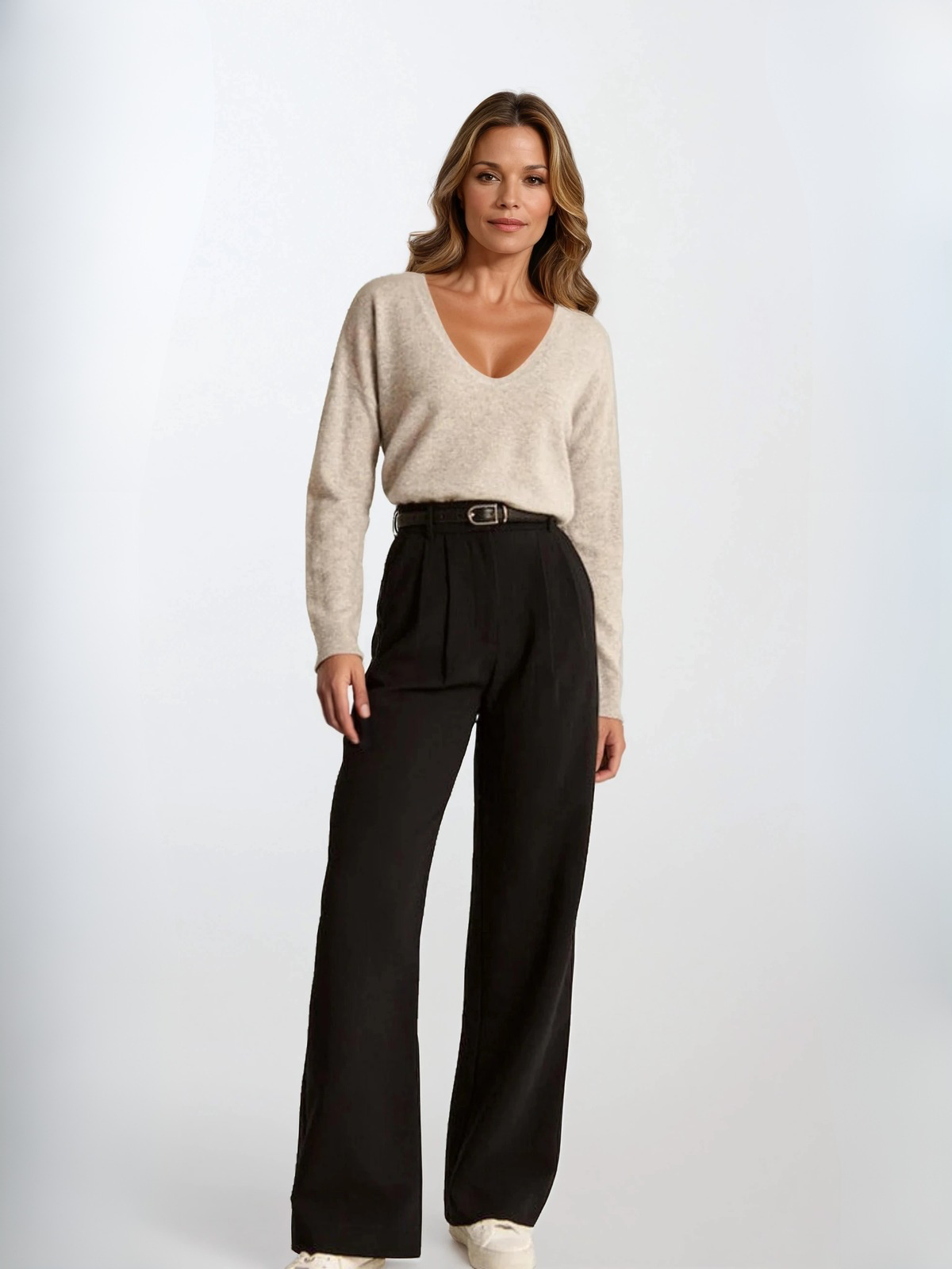 Pantalones casuales de cintura alta y pierna ancha