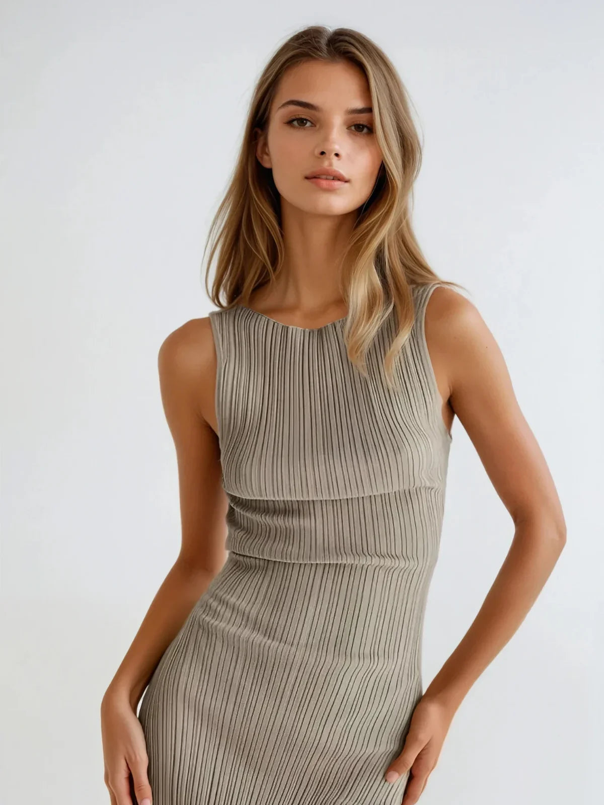 Effortless Lines Ribbed Dress - LA FEMME WANDERER