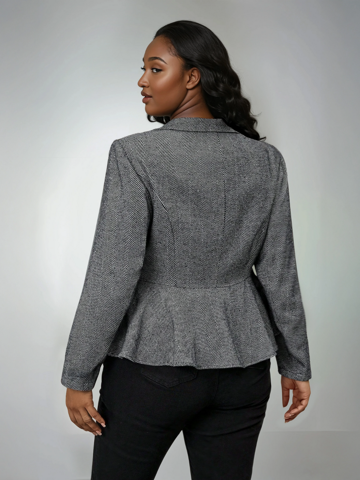 Plus Size Herringbone Jacket Open Front Lined Warmth