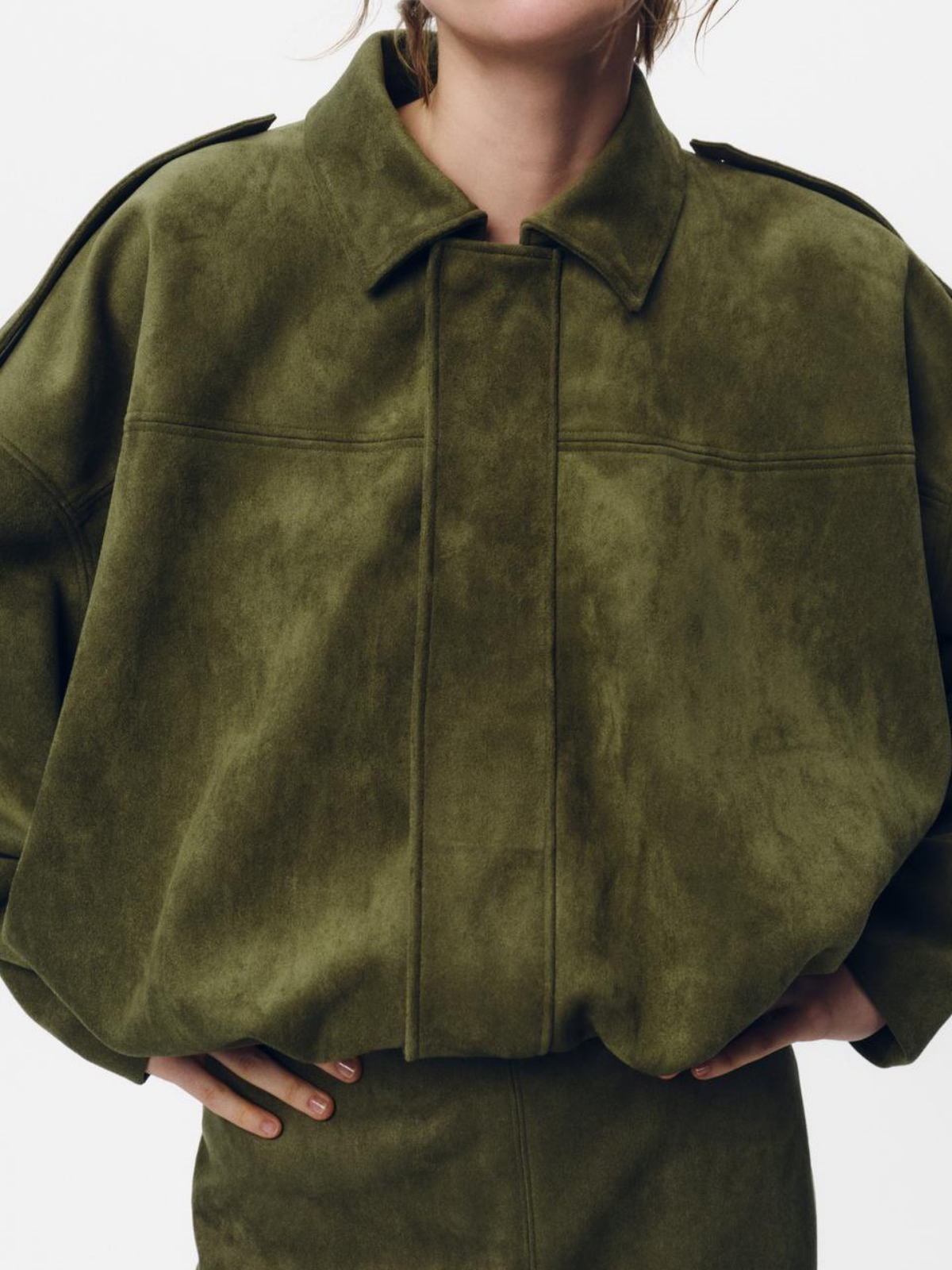 Chaqueta piloto de gamuza con textura premium de manga Batwing