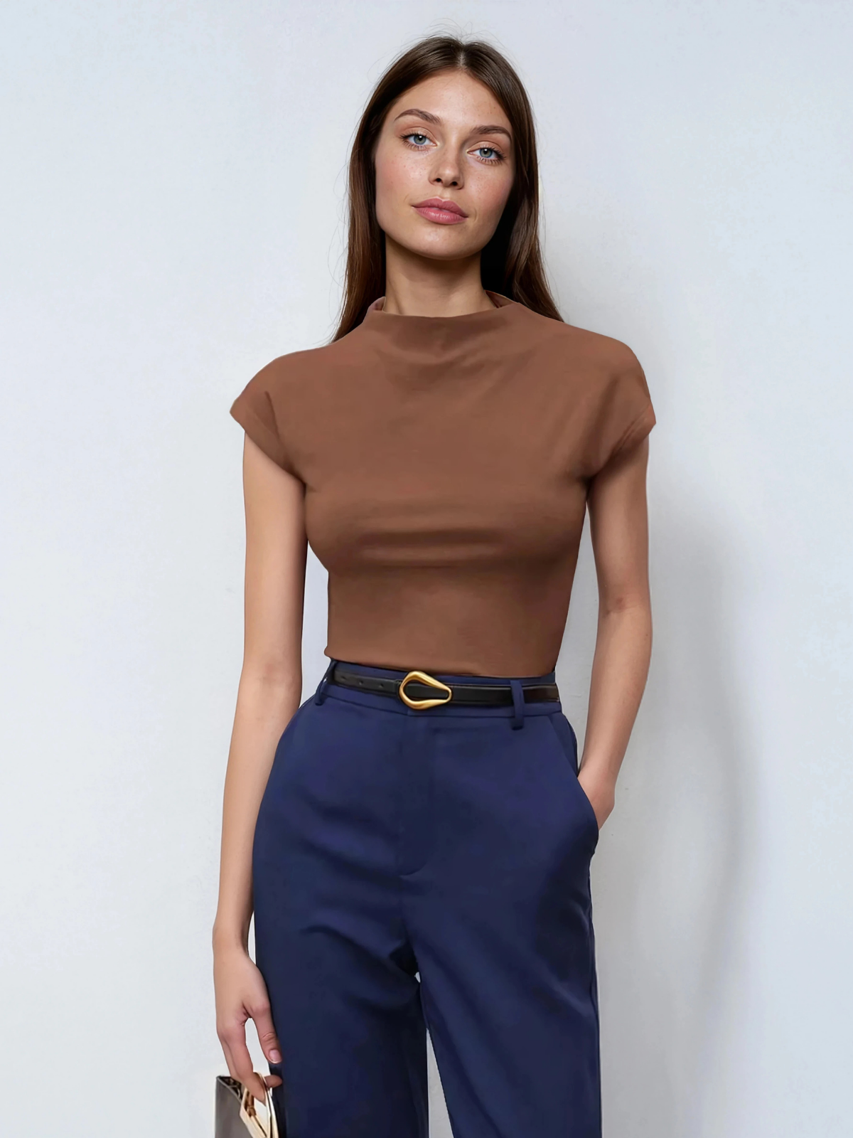 Batwing Sleeve Top With Stand Collar For Office And School