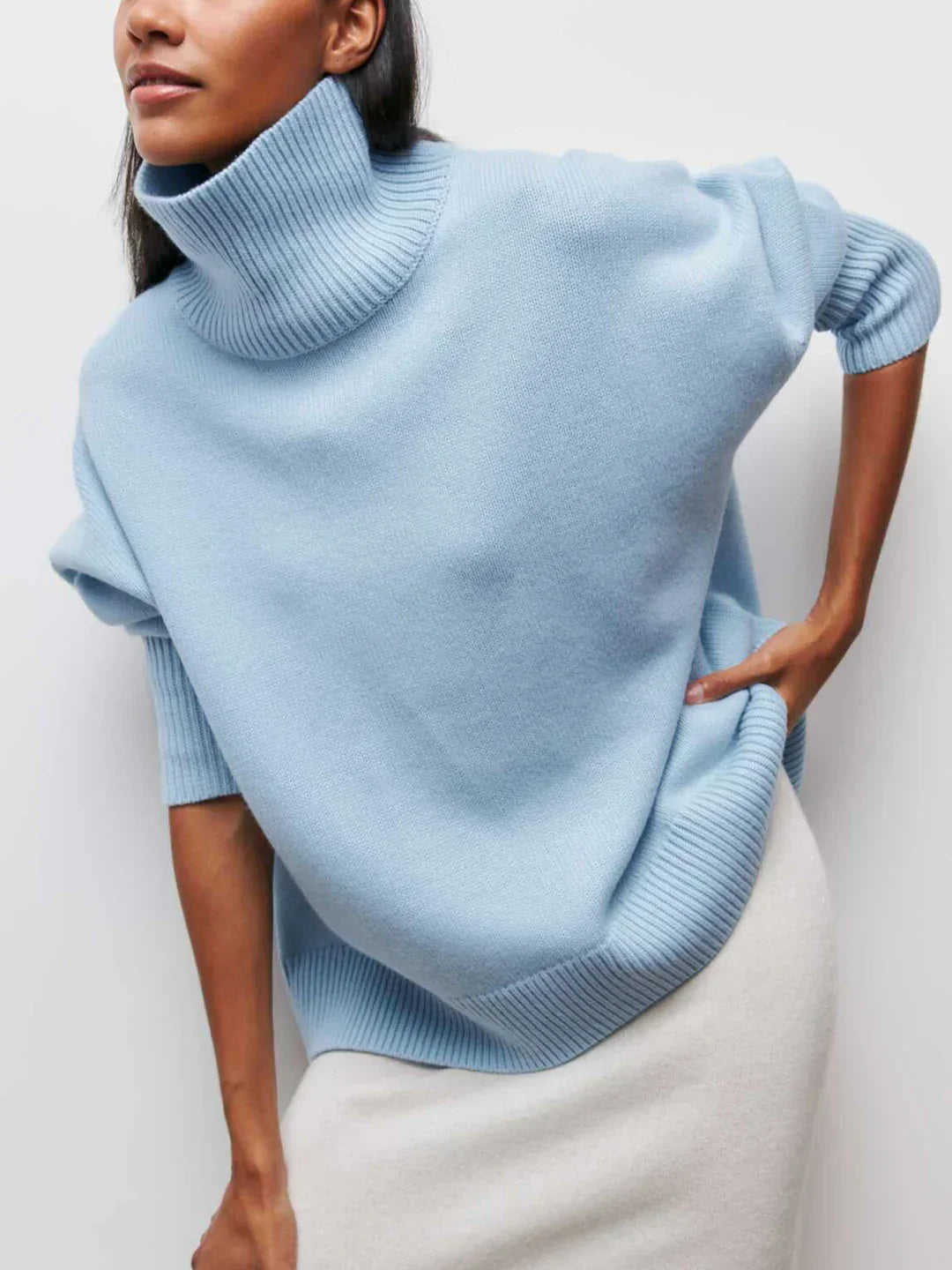 Always Chic Turtleneck Oversized Sweater - LA FEMME WANDERER