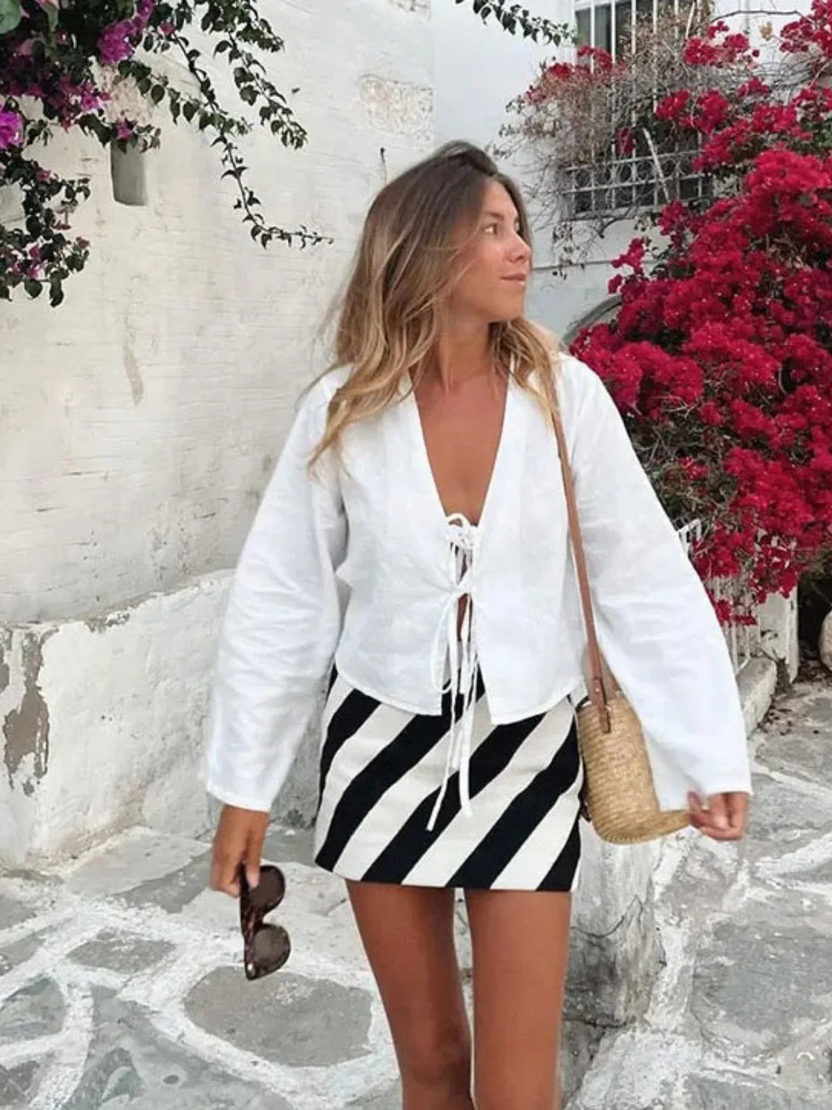 V Bell Tied Top - LA FEMME WANDERER