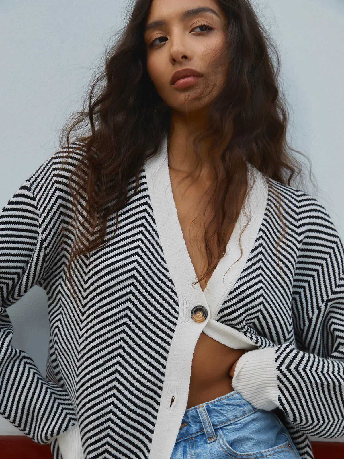 Oversized Herringbone Cardigan - LA FEMME WANDERER