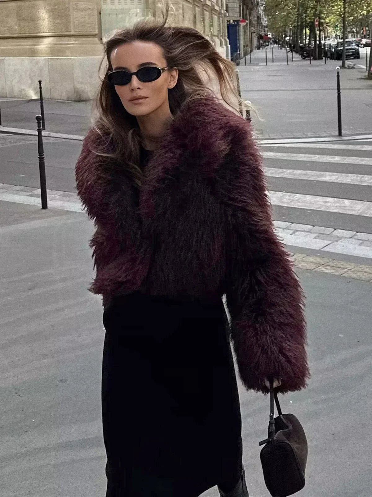 Fuzzy Faux Fur Short Coat - LA FEMME WANDERER