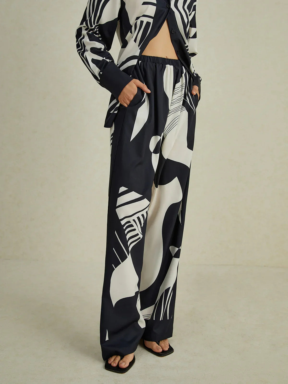 Irregular Print Wide Leg Pants Set - LA FEMME WANDERER