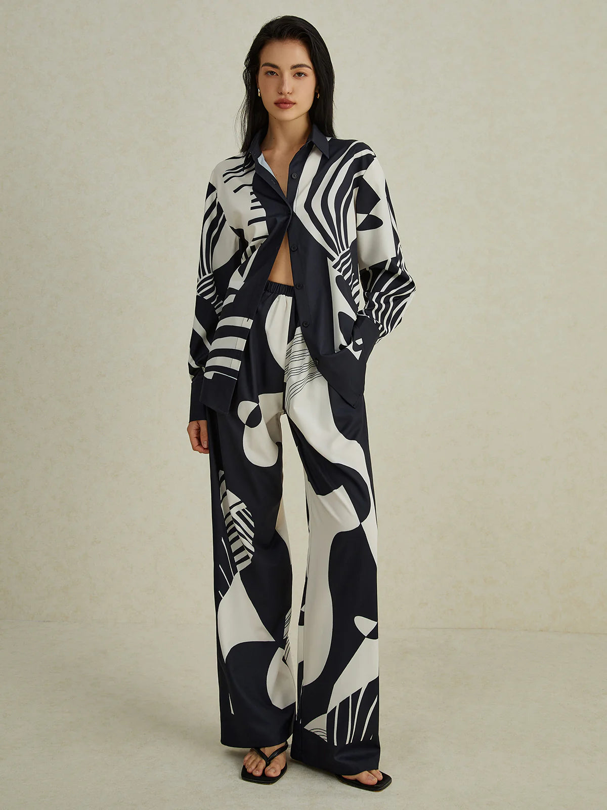 Irregular Print Wide Leg Pants Set - LA FEMME WANDERER