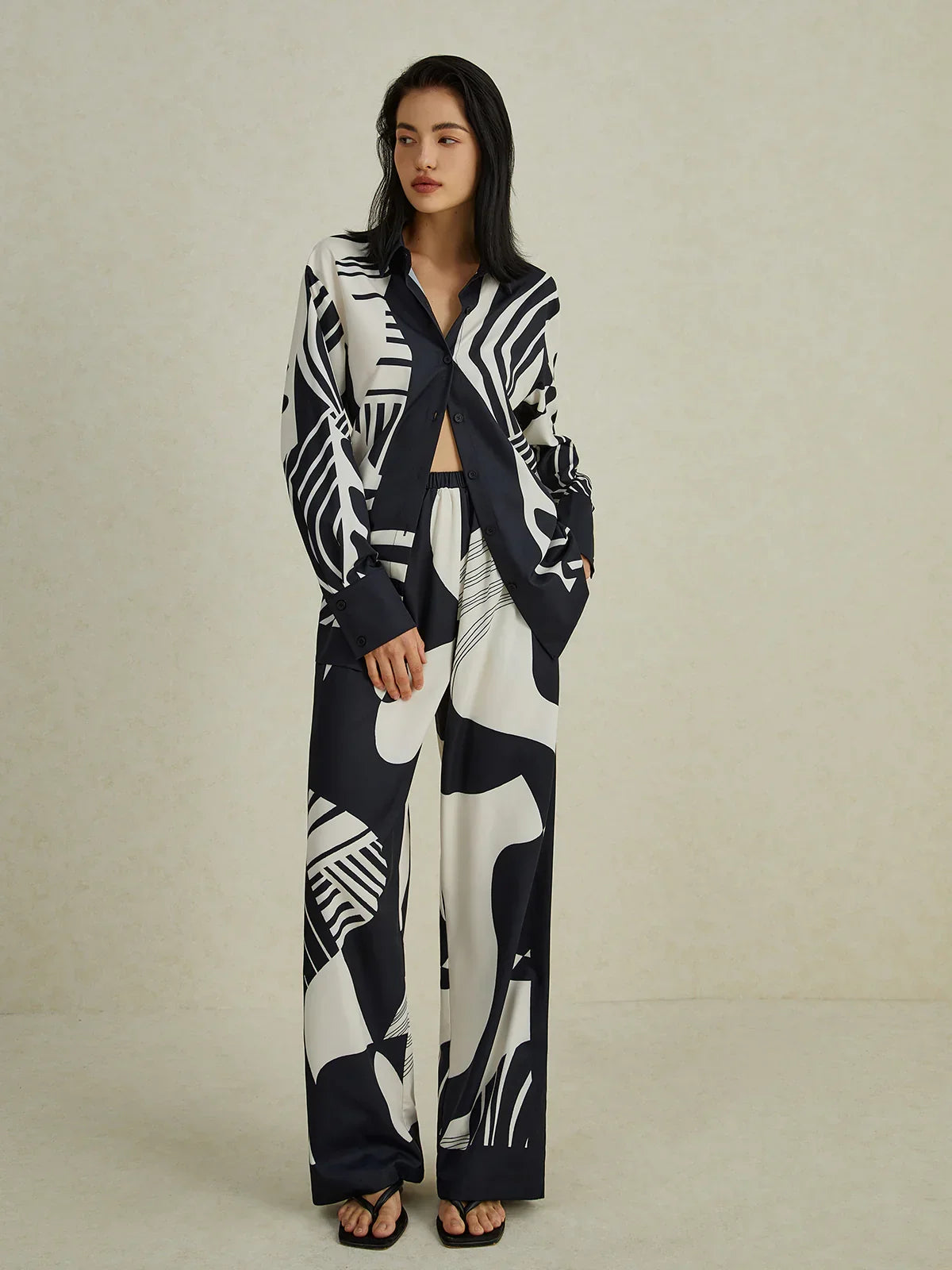 Irregular Print Wide Leg Pants Set - LA FEMME WANDERER