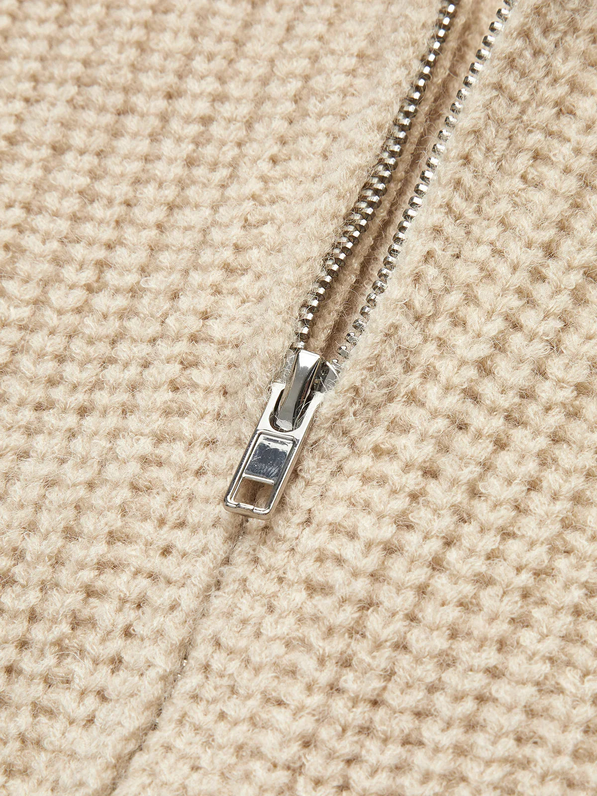 Ribbed Zipper Lapel Cardigan - LA FEMME WANDERER