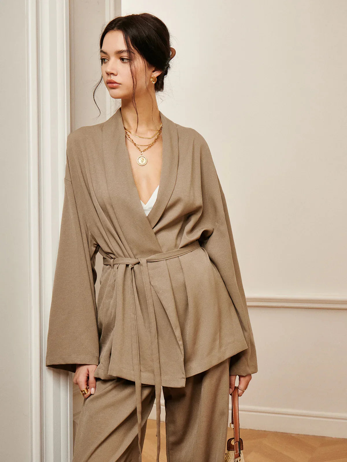 Leisure Belted Wrap Pants Set - LA FEMME WANDERER