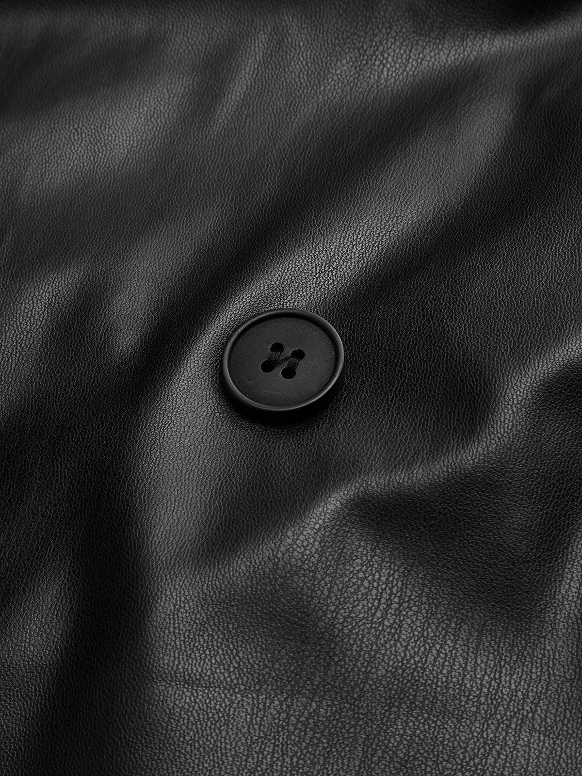 Belted Faux Leather Long Jacket - LA FEMME WANDERER