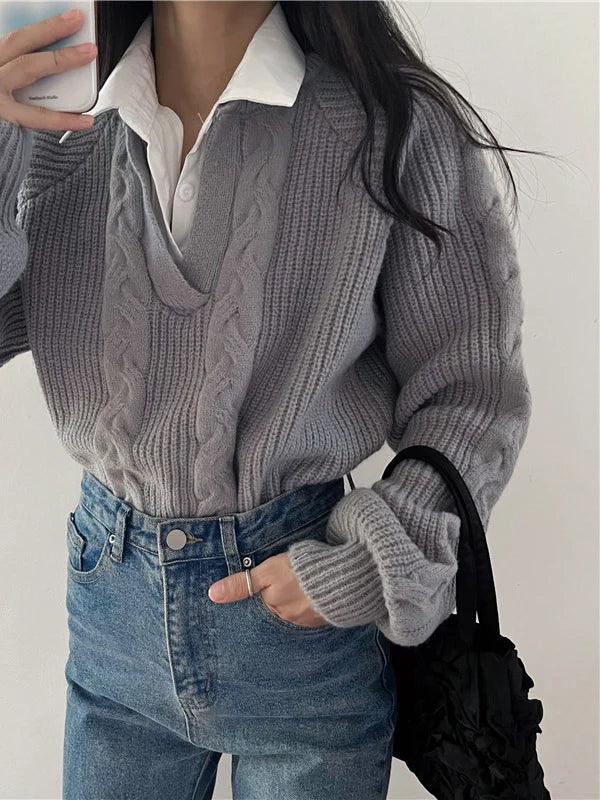 2 in 1 Twist Polo Sweater - LA FEMME WANDERER