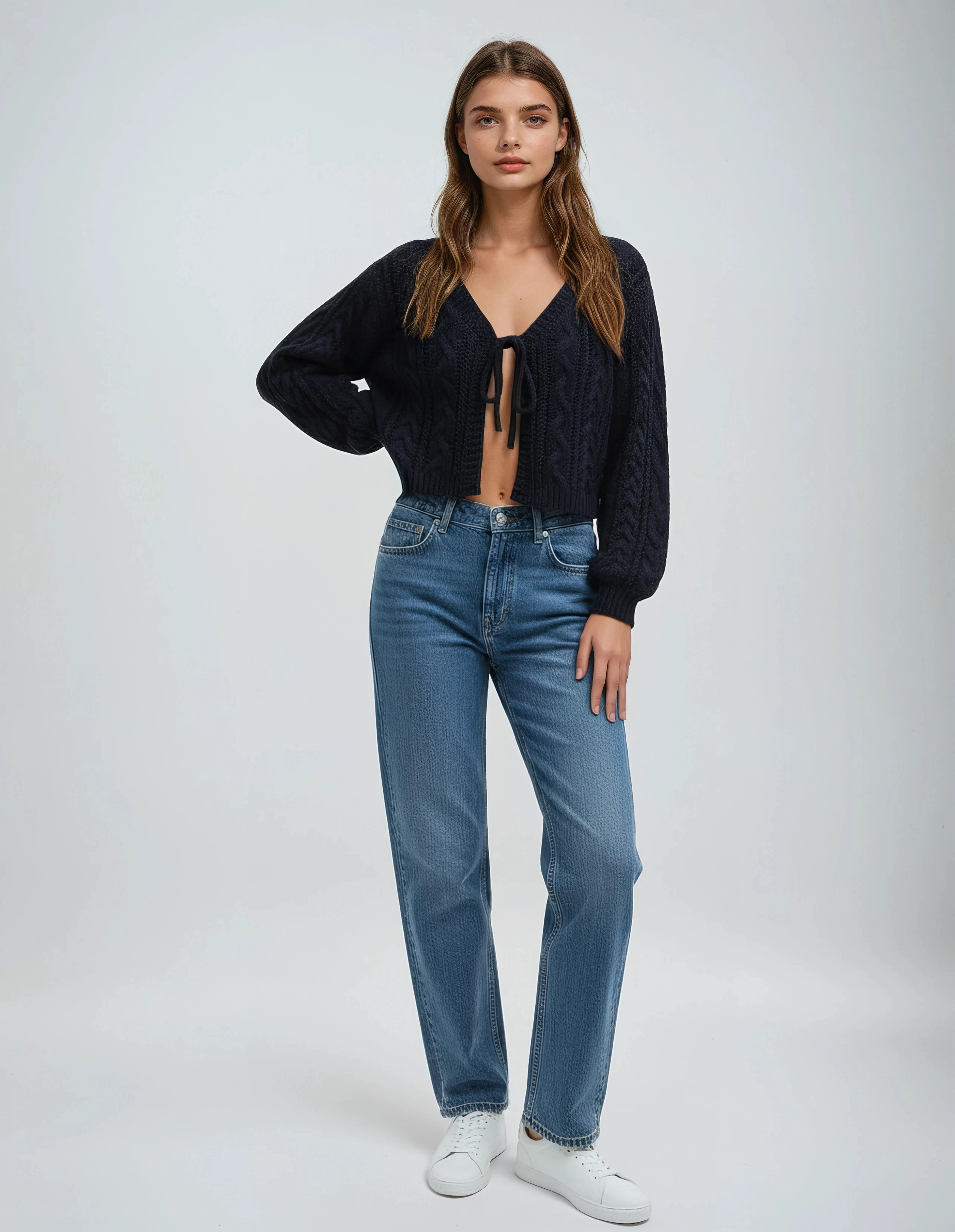 Cárdigan azul marino con escote en V profundo