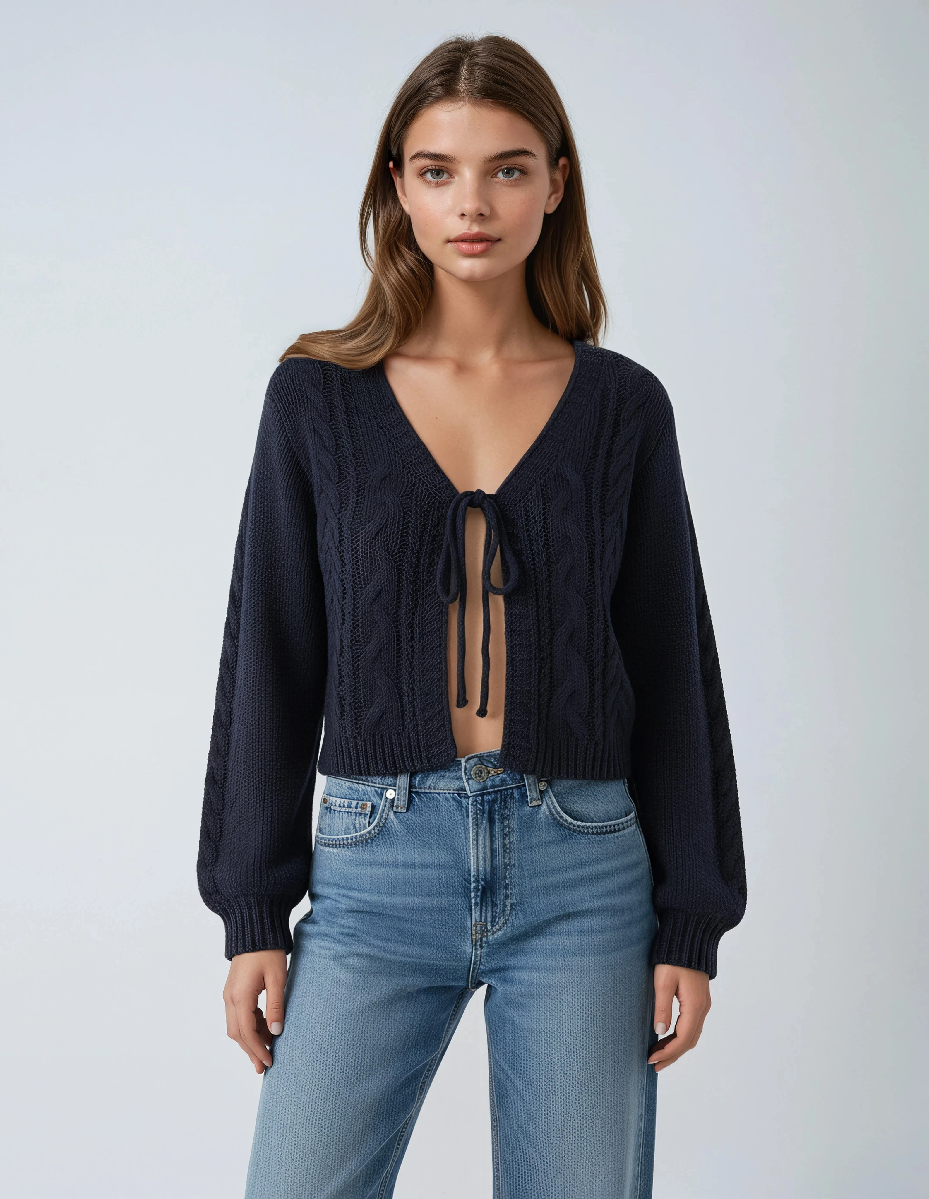 Cárdigan azul marino con escote en V profundo