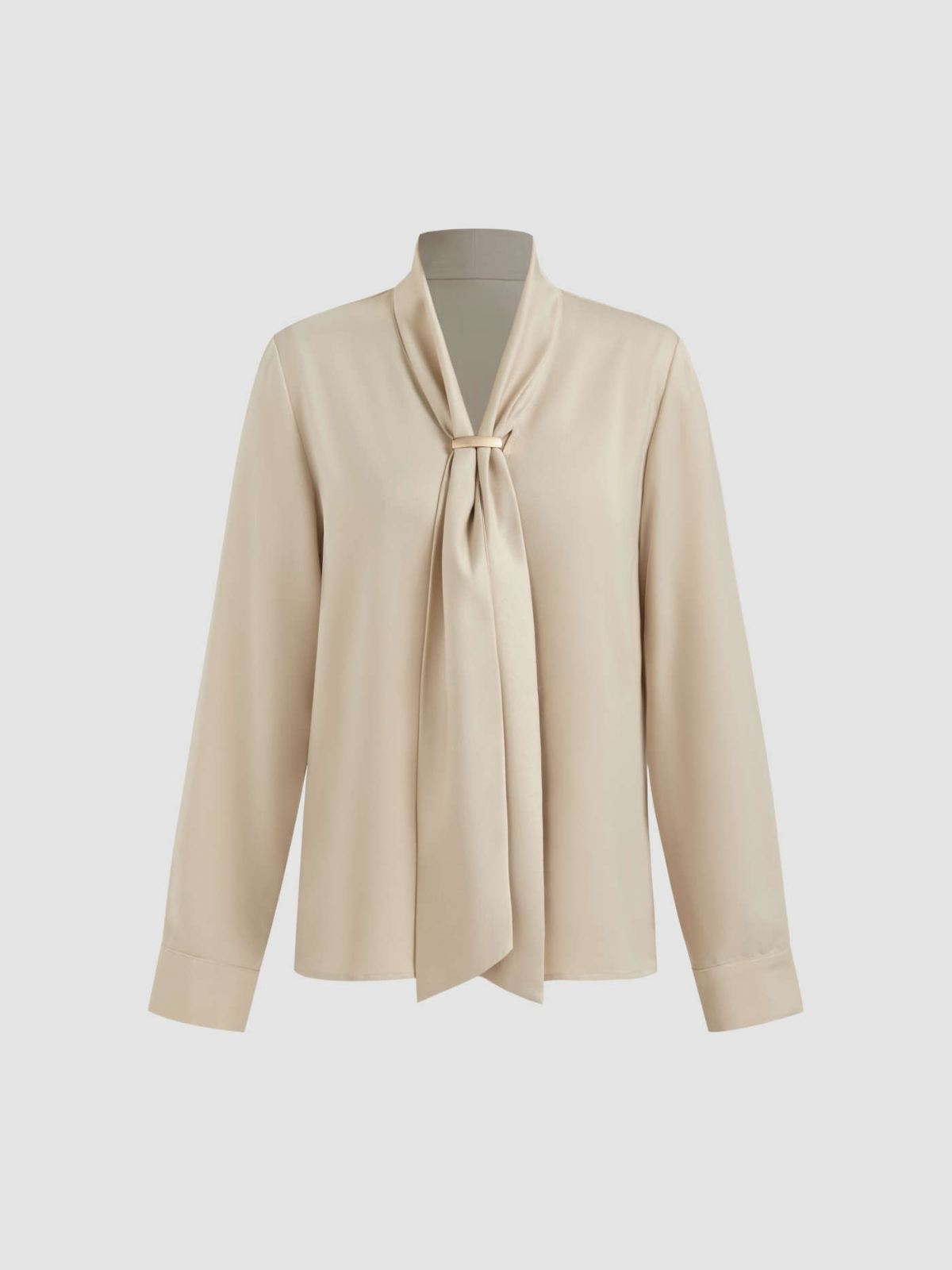 Collar Metal Hook Long Sleeve Blouse With Tie - LA FEMME WANDERER