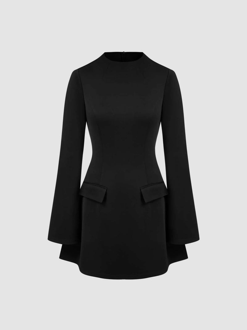 Minivestido liso de manga larga y cuello alto