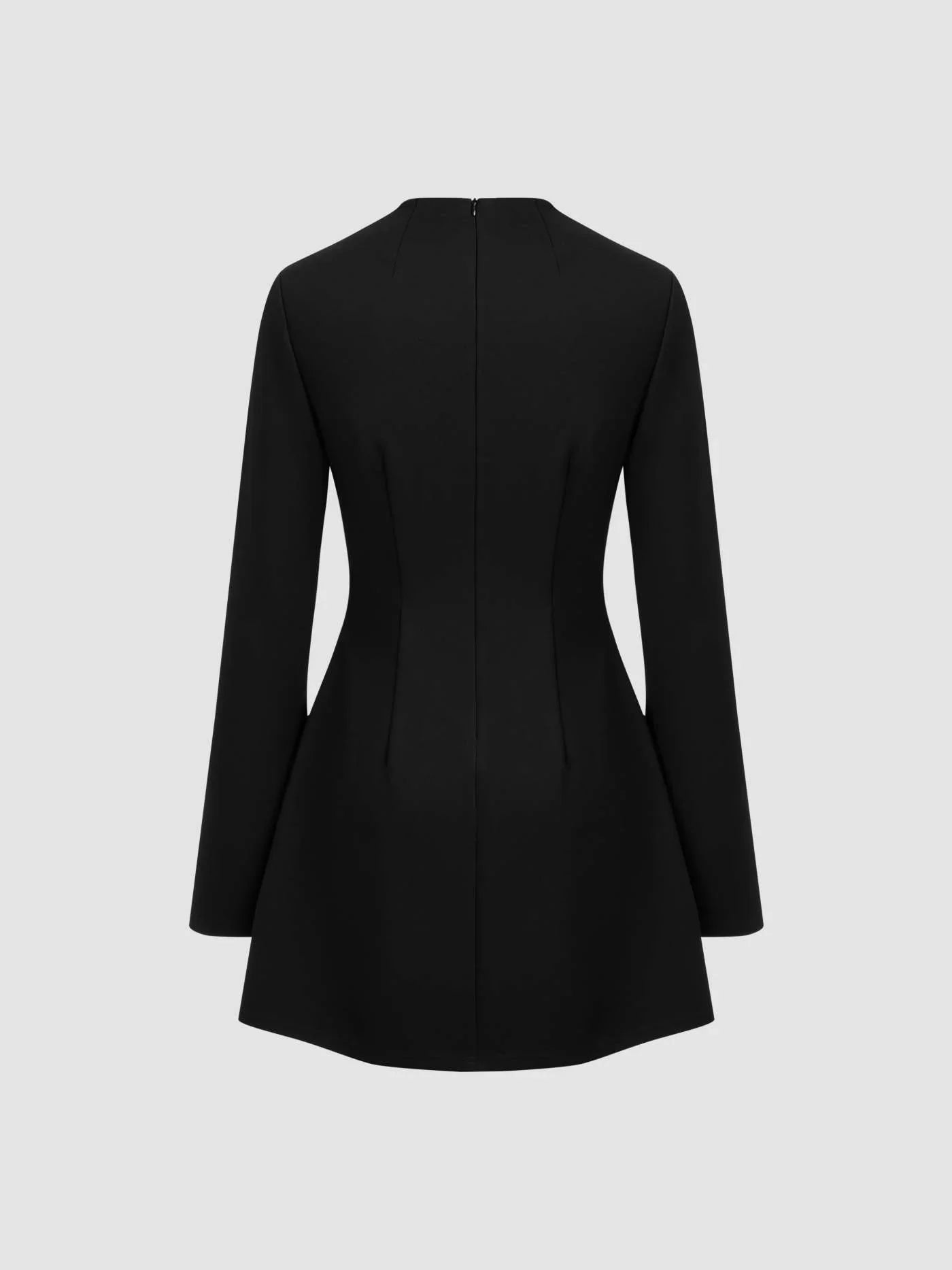 High Neck Solid Long Sleeve Mini Dress - LA FEMME WANDERER