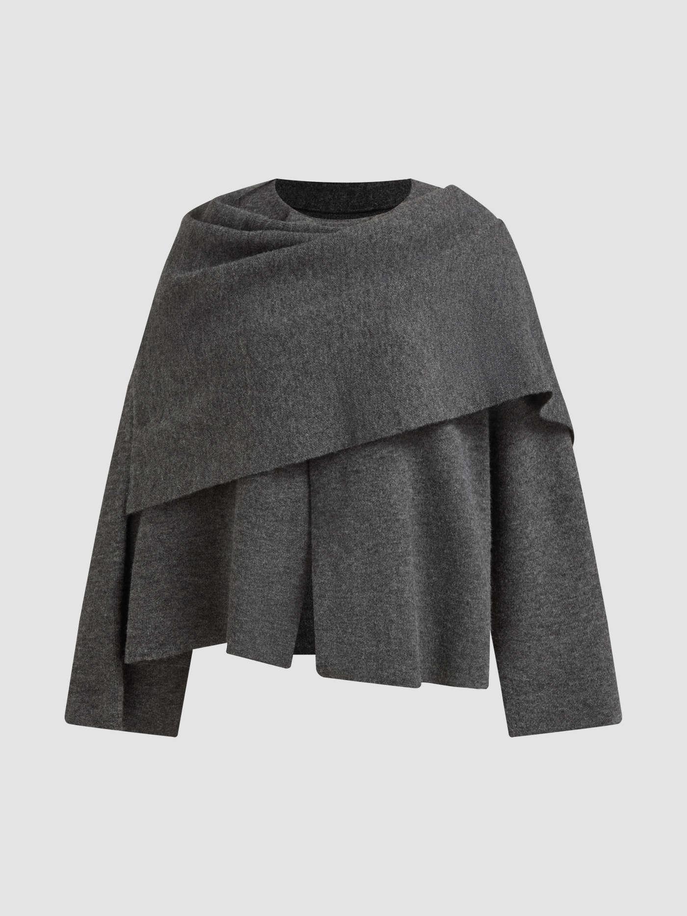 Knit Asymmetrical Neck Split Cardigan - LA FEMME WANDERER