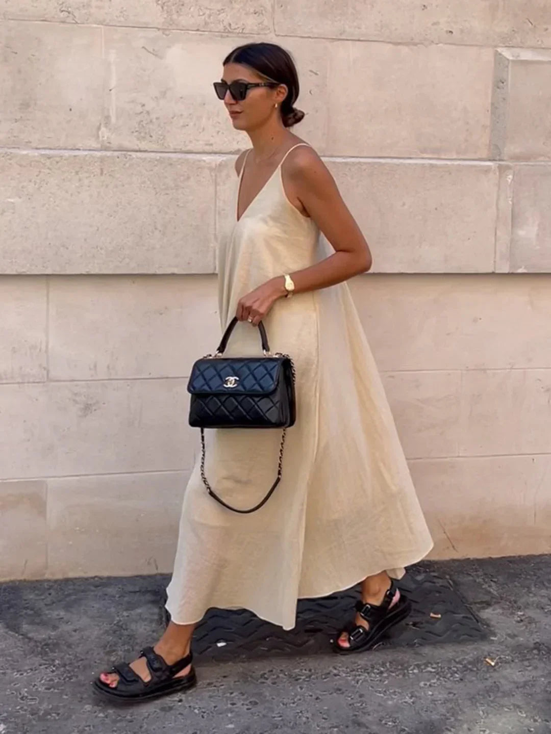 Elegant & Chic V-neck Long Dress - LA FEMME WANDERER