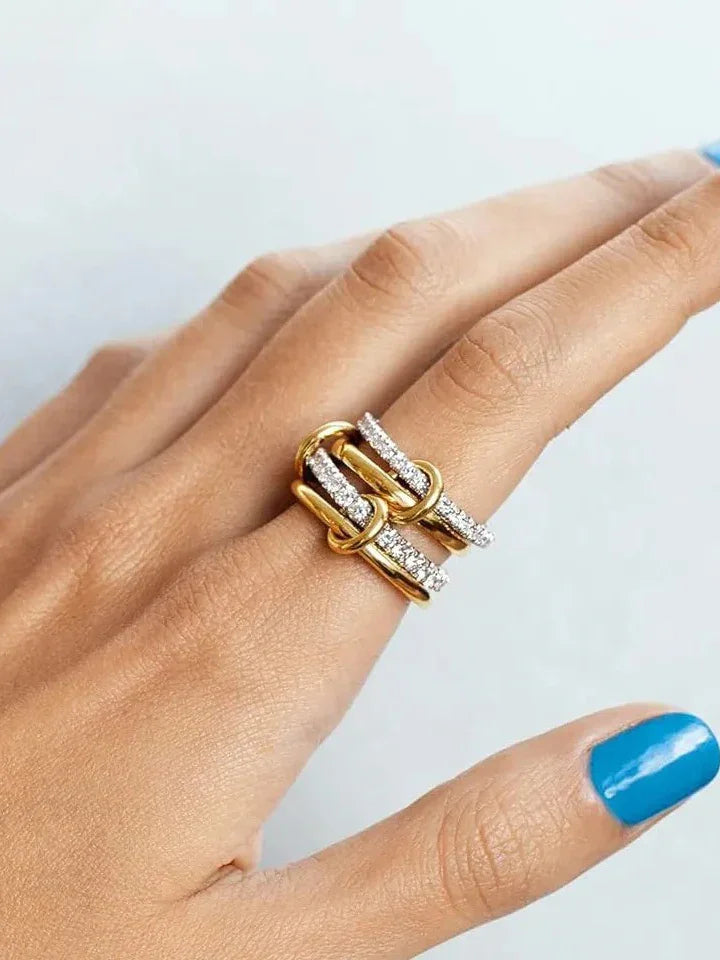 Stacked Cubic Zirconia Ring Gold Plated - LA FEMME WANDERER