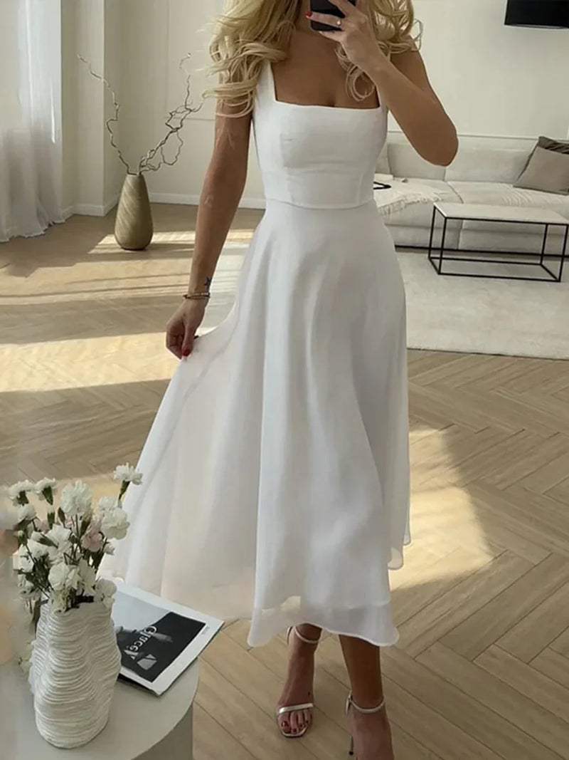 Vestido largo de tirantes estilo elegante y sólido