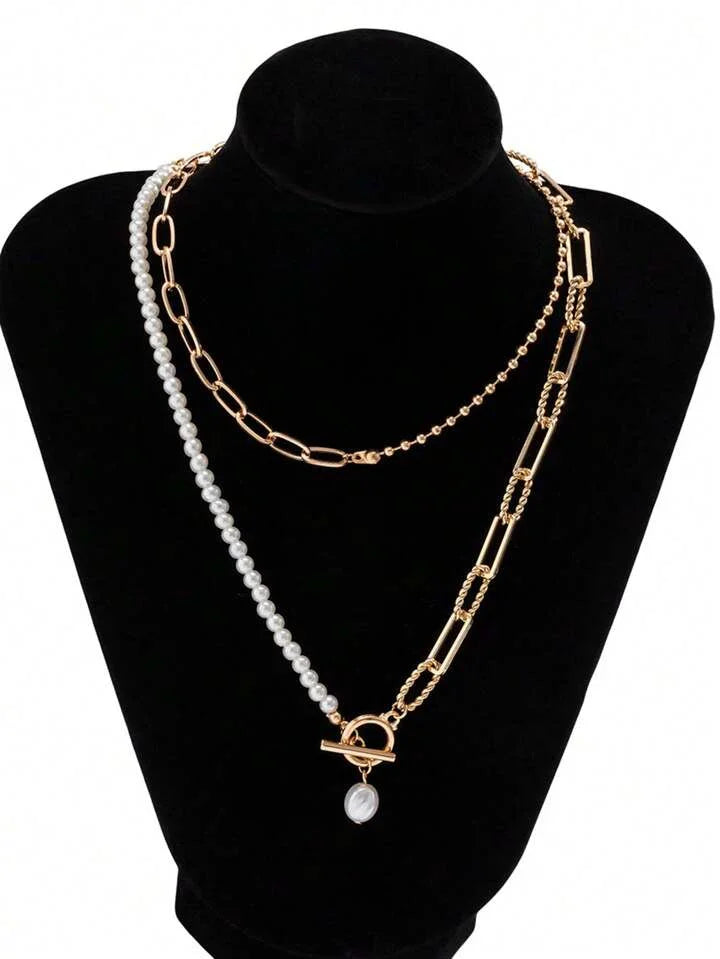 Golden Links & Pearls Statement Set - LA FEMME WANDERER