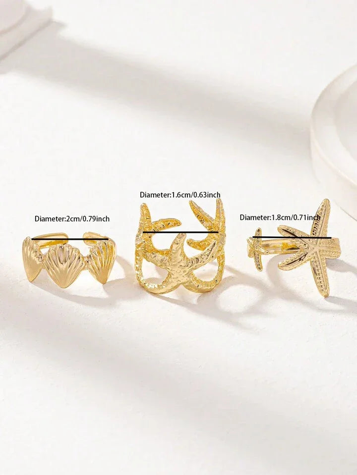 Starfish & Shell Dream Rings Set - LA FEMME WANDERER