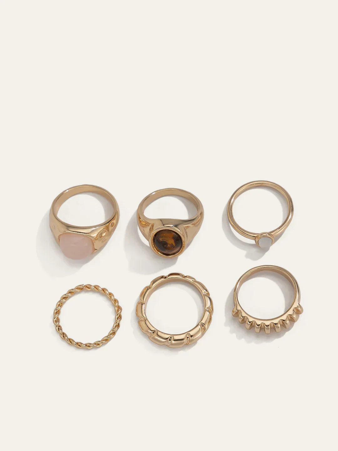 Textured Harmony Ring Set – 6 Pieces - LA FEMME WANDERER