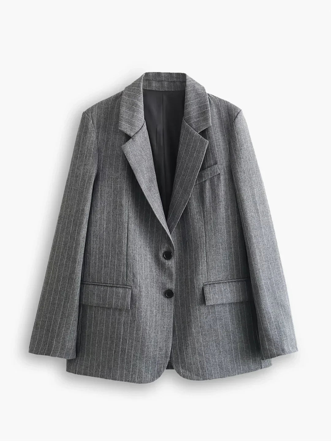 Wool Blend Oversized Pinstripe Lapel Blazer - LA FEMME WANDERER