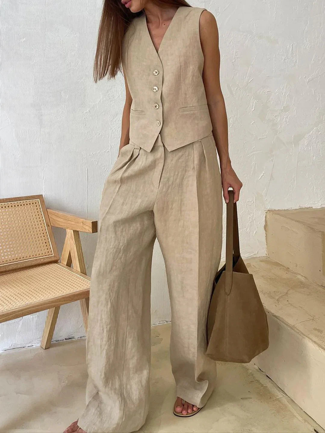 Always Chic Cotton & Linen Pants Matching Set - LA FEMME WANDERER