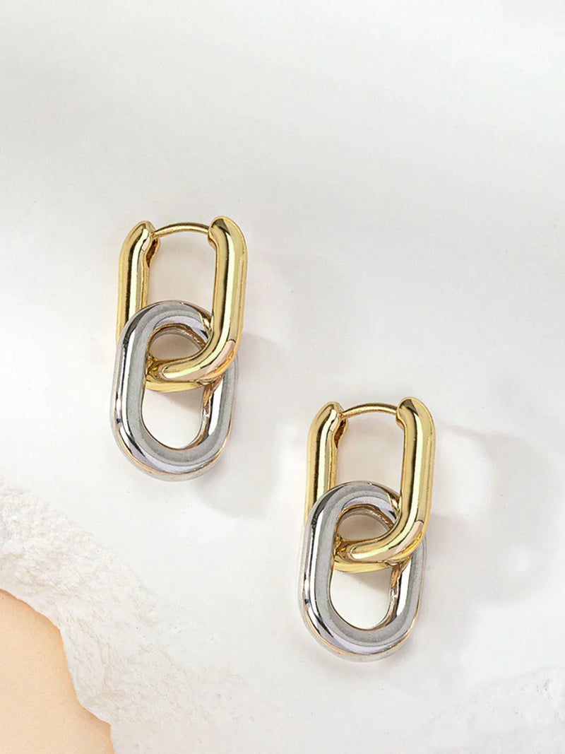 Lantern Ring Two-Tone Hoop Drop Earrings