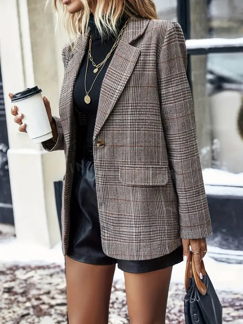 Heritage Check Blazer in Brown Plaid - LA FEMME WANDERER
