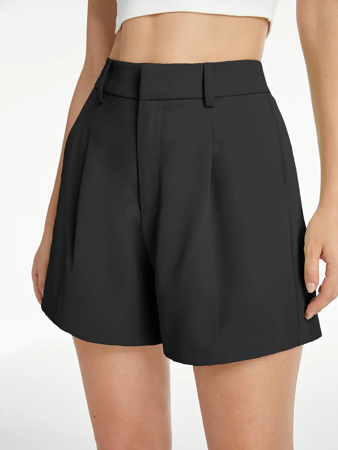 High Waisted Solid Trouser Shorts - LA FEMME WANDERER