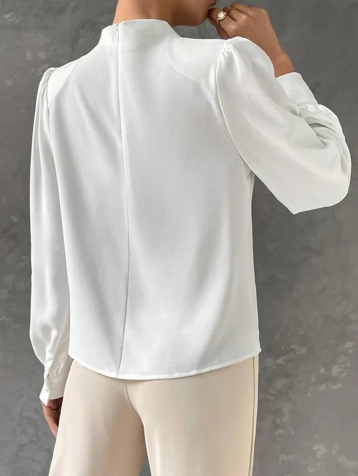 Elegant Bishop Sleeve Draped Top - LA FEMME WANDERER