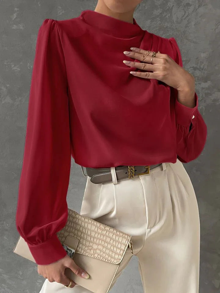 Elegant Bishop Sleeve Draped Top - LA FEMME WANDERER