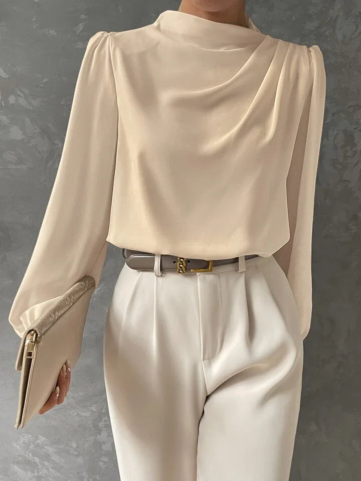 Elegant Bishop Sleeve Draped Top - LA FEMME WANDERER