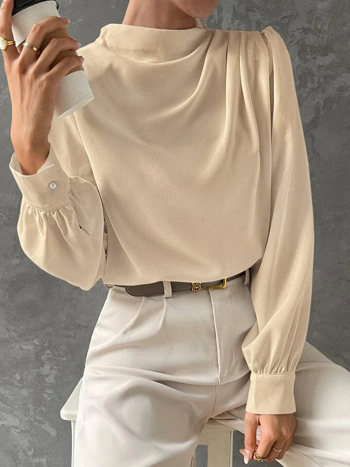 Elegant Bishop Sleeve Draped Top - LA FEMME WANDERER