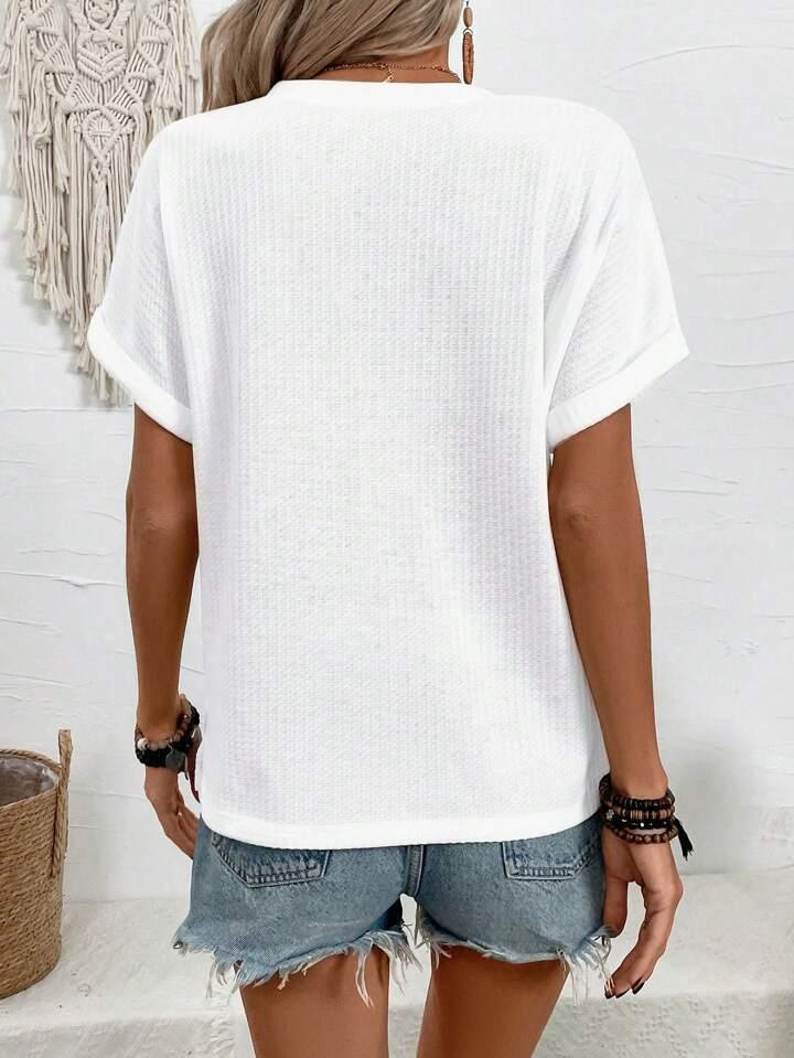 Batwing Sleeve Solid Color V-neck Button Top - LA FEMME WANDERER