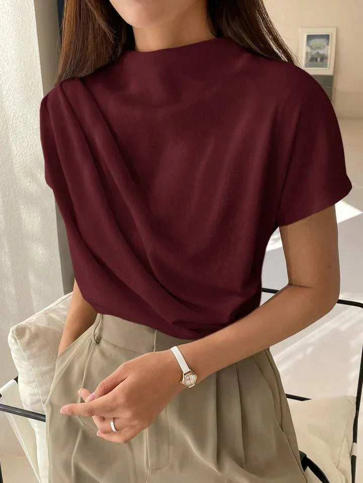 Casual Chic Solid Color Funnel Neck Blouse