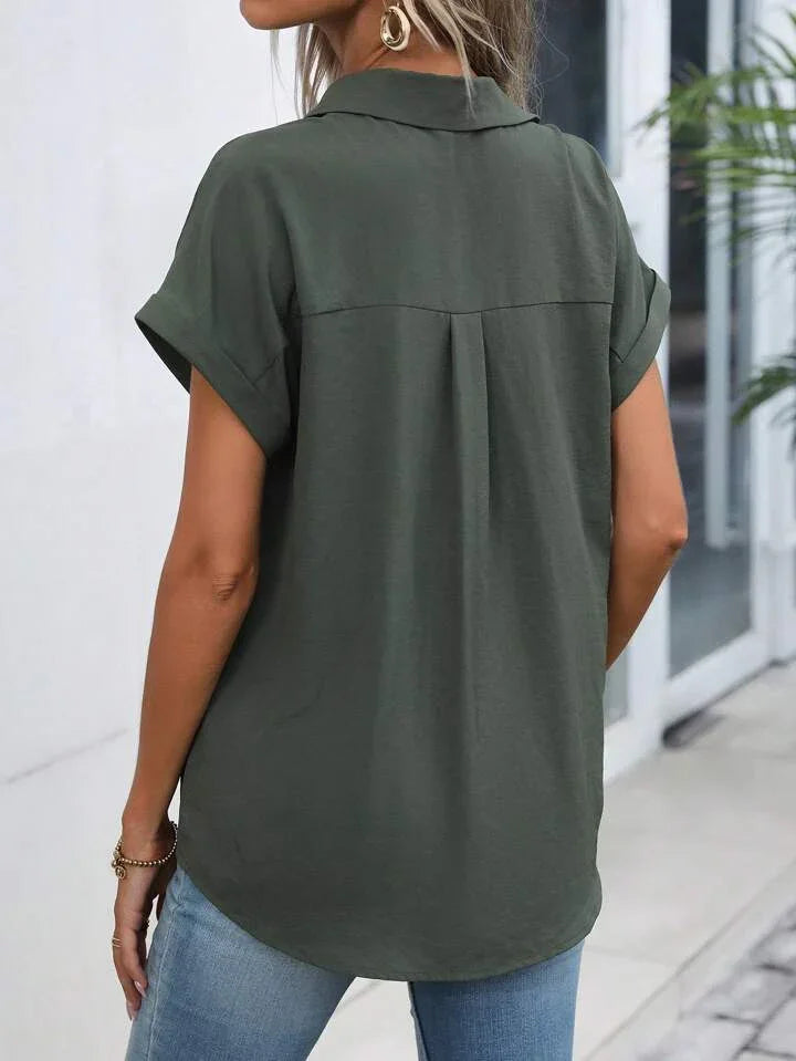 Must-have Short-sleeved Lapel Button Shirt Top - LA FEMME WANDERER