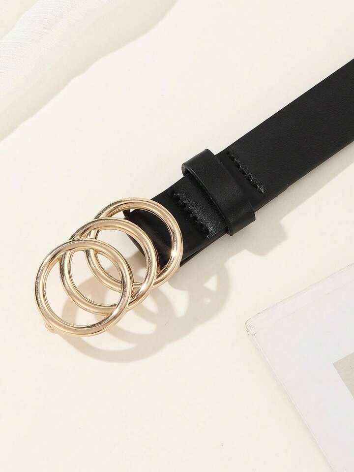 Black Belt with Triple Gold Ring Buckle - LA FEMME WANDERER