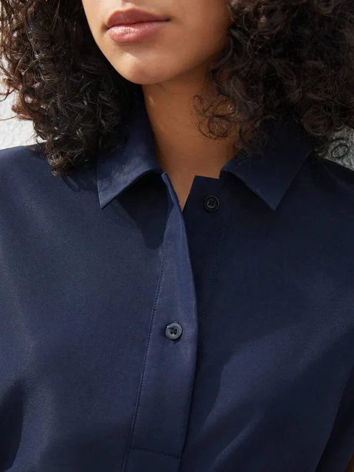 Refined Chic Navy Blue Midi Dress - LA FEMME WANDERER