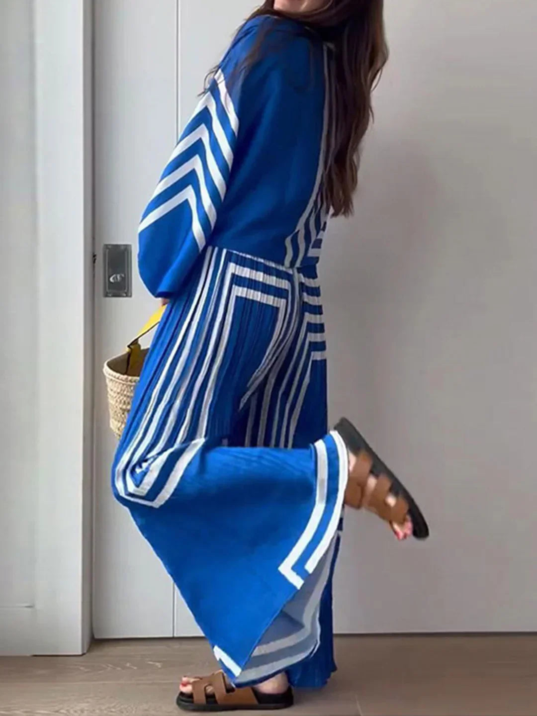 Long Sleeve Oversized Print Matching Set - LA FEMME WANDERER